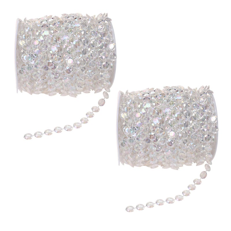 KUPOO Acrylic Clear Crystal Beads Diamond Garland Strands Rhinestone by Roll for DIY Doorway Beads String Curtain, Wedding, Birthday Party Decorations, Arts and Crafts Projects (2 Pack of 99 Ft/33 Yards) - Image 1